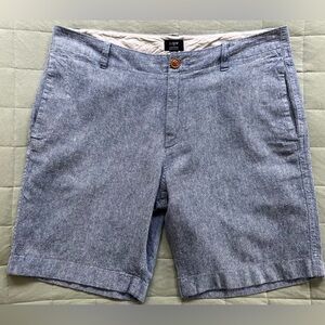 J. Crew Linen Cotton Beach Short Chambray Blue Flat Front Shorts Size 34w